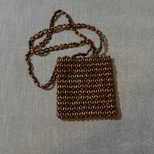 Vintage Gianni Beaded Shoulder Bag Brown Wooden Beads Chain Strap